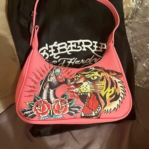 Ed Hardy Pink  Bag with Tiger Graphic includes dust bag